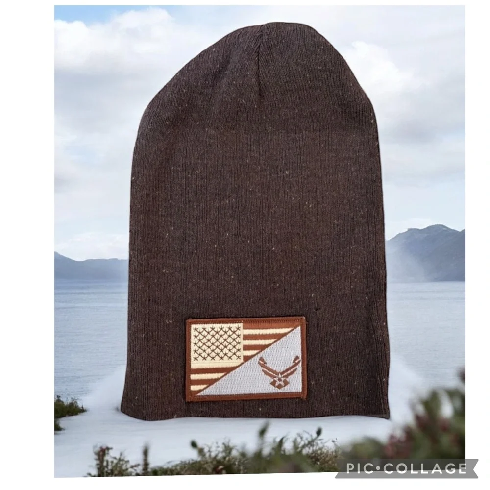 NWT Yacht & Smith U.S. Air Force Patch Knit Beanie Brown Unisex Winter Hat